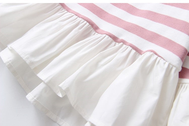 Bluza eleganta Geraldine, volane, alb cu roz pudra