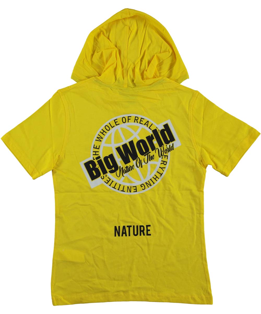 Tricou cu gluga, baieti Big World, bumbac, galben