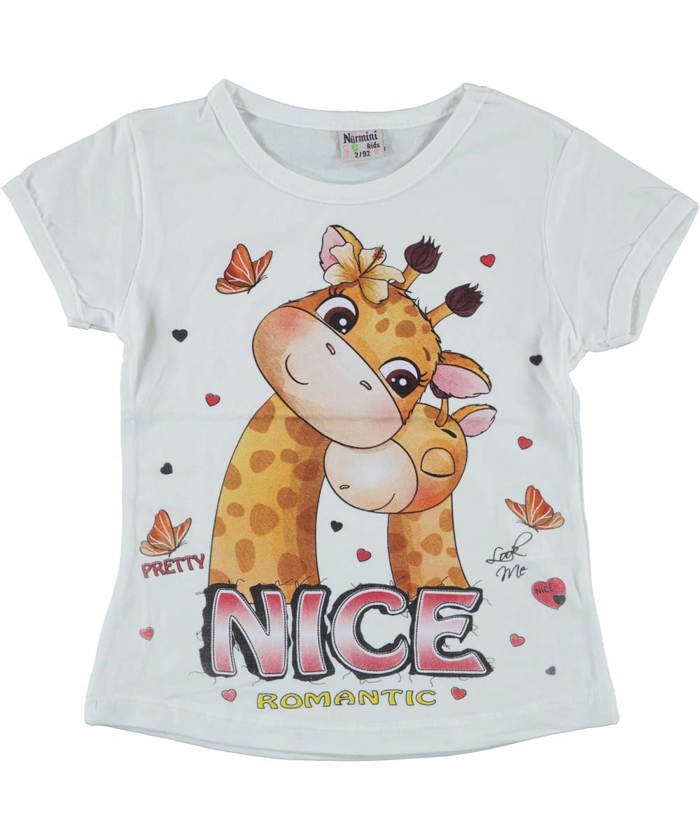 Tricou fete, Giraffe Love, bumbac, alb