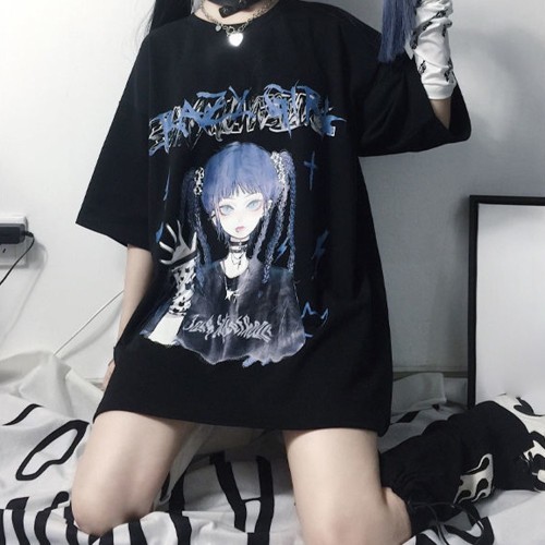 Tricou oversize Anime Cosplay, negru